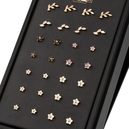 Invictus 24Kt Gold PVD Titanium Flower & Vine Threadless Top Collection and Display