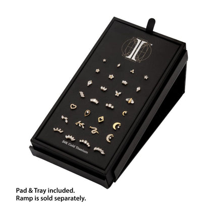 Invictus 24Kt Gold PVD Titanium Threadless Clear Gem Top Collection and Display