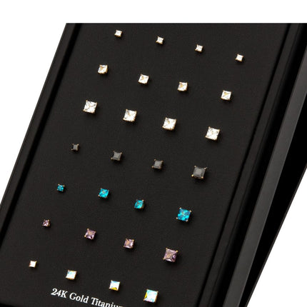 Invictus 24Kt Gold PVD Titanium Threadless Princess Cut Gem Top Collection and Display