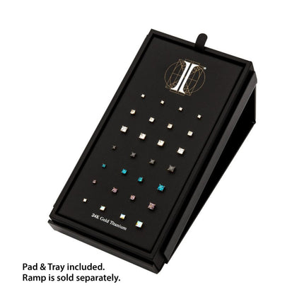Invictus 24Kt Gold PVD Titanium Threadless Princess Cut Gem Top Collection and Display