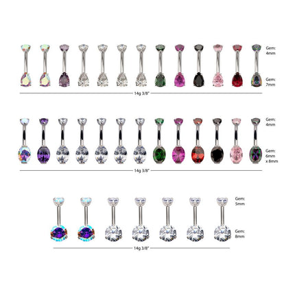 Invictus Titanium Internally Threaded Double Prong Set Gem Fixed Bottom Navel Collection and Display