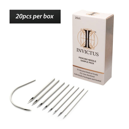 Invictus Tri-Beveled Ultra-Sharp Tips Biomedical-Grade Silicone Coated Piercing Needles Sample Pack (20 needles per box)