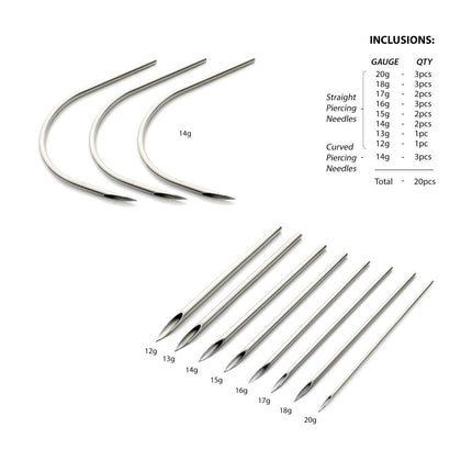Invictus Tri-Beveled Ultra-Sharp Tips Biomedical-Grade Silicone Coated Piercing Needles Sample Pack (20 needles per box)