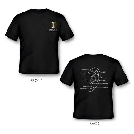Invictus Men's Soft Cotton T-Shirt with Invictus Logo on front and an Ear Piercing Diagram at the back