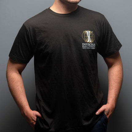 Invictus Men's Soft Cotton T-Shirt with Invictus Logo on front and an Ear Piercing Diagram at the back