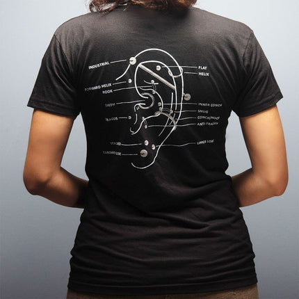 Invictus Women's Soft Cotton T-Shirt with Invictus Logo on front and an Ear Piercing Diagram at the back