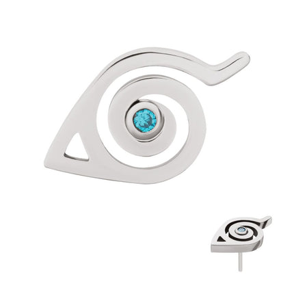 Invictus Titanium Threadless Naruto Shippuden Hidden Leaf Village Logo Bezel Set Aqua Gem Top