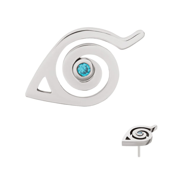 Invictus Titanium Threadless Naruto Shippuden Hidden Leaf Village Logo Bezel Set Aqua Gem Top