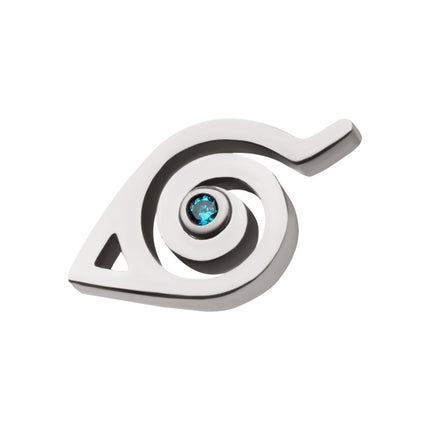Invictus Titanium Threadless Naruto Shippuden Hidden Leaf Village Logo Bezel Set Aqua Gem Top