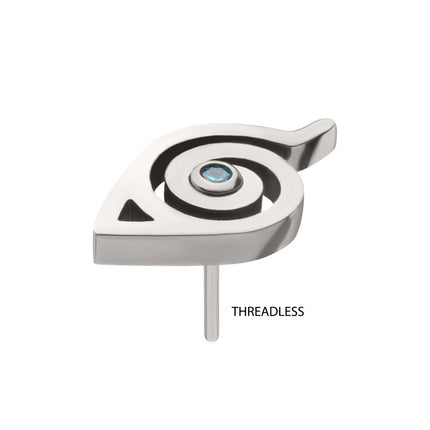 Invictus Titanium Threadless Naruto Shippuden Hidden Leaf Village Logo Bezel Set Aqua Gem Top