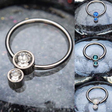 Invictus Titanium 2-Bezel Set Synthetic Opal Cluster Dimple Bead