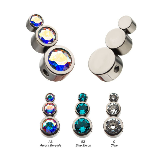 Invictus Titanium 3-Bezel Set Swarovski Crystal Cluster Dimple Bead