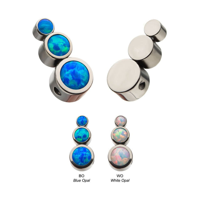 Invictus Titanium 3-Bezel Set Synthetic Opal Cluster Dimple Bead