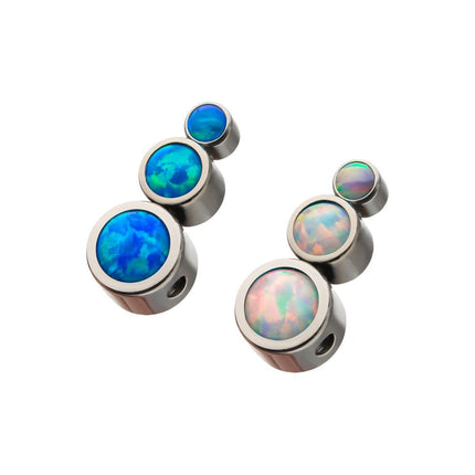Invictus Titanium 3-Bezel Set Synthetic Opal Cluster Dimple Bead