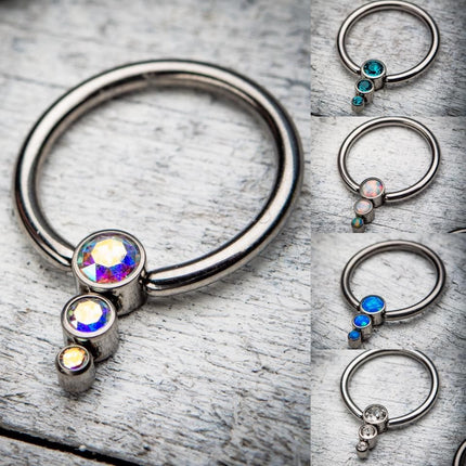 Invictus Titanium 3-Bezel Set Synthetic Opal Cluster Dimple Bead