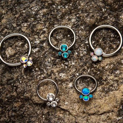 Invictus Titanium 4-Bezel Set Swarovski Crystal Cluster Dimple Bead