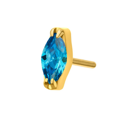 Invictus 24KT Gold PVD Titanium Threadless Double V-Prong 3mm Marquise CZ Gem Top