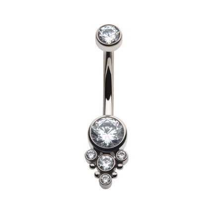 Invictus Titanium Internally Threaded with Beaded Bezel Set CZ Terraced Cluster Navel Curve