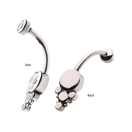 Invictus Titanium Internally Threaded with Beaded Bezel Set CZ Terraced Cluster Navel Curve