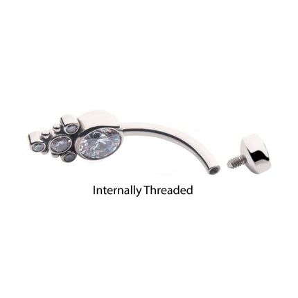 Invictus Titanium Internally Threaded with Beaded Bezel Set CZ Terraced Cluster Navel Curve