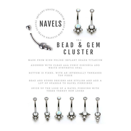 Invictus Titanium Internally Threaded with Beaded Bezel Set CZ Terraced Cluster Navel Curve