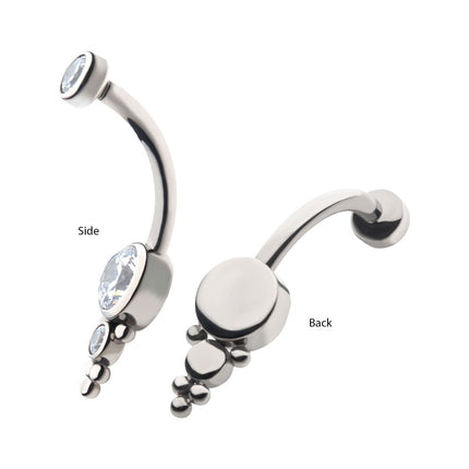 Invictus Titanium Internally Threaded with Tri Bead Bezel Set CZ Cluster Navel Curve