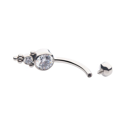 Invictus Titanium Internally Threaded with Tri Bead Bezel Set CZ Cluster Navel Curve