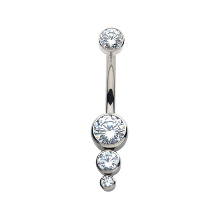 Invictus Titanium Internally Threaded with Bezel Set CZ 3-Drop Cluster Navel Curve