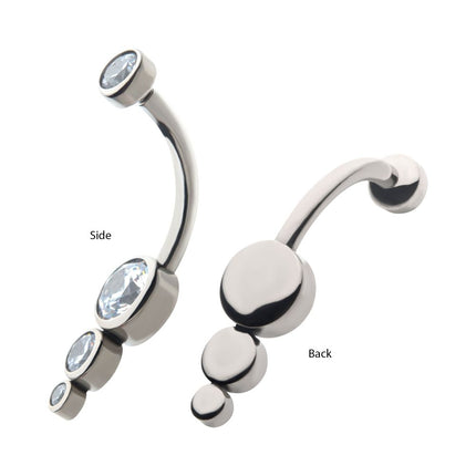 Invictus Titanium Internally Threaded with Bezel Set CZ 3-Drop Cluster Navel Curve