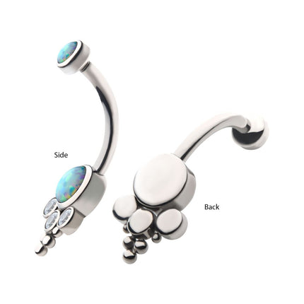 Invictus Titanium Internally Threaded with Tri Bead Bezel Set Opal & CZ Terraced Cluster Navel Curve