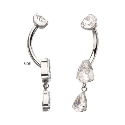 Invictus Titanium Internally Threaded Double Teardrop Prong Set Gem Dangle Navel