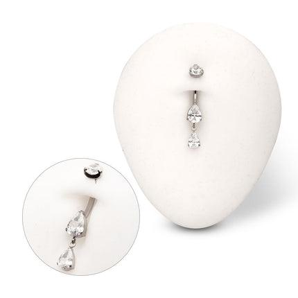 Invictus Titanium Internally Threaded Double Teardrop Prong Set Gem Dangle Navel