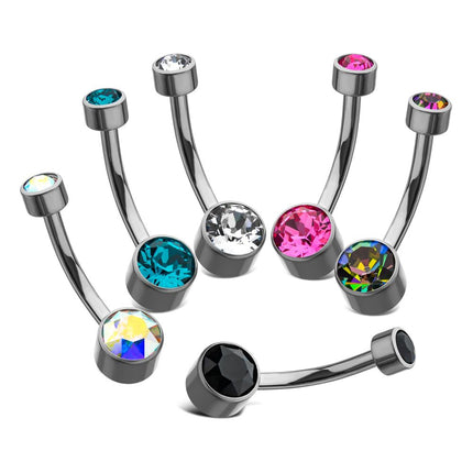 Invictus Titanium Internally Threaded with Flat Back Round Bezel Set Swarovski Crystal Navel Curves