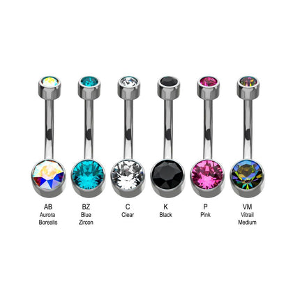 Invictus Titanium Internally Threaded with Flat Back Round Bezel Set Swarovski Crystal Navel Curves