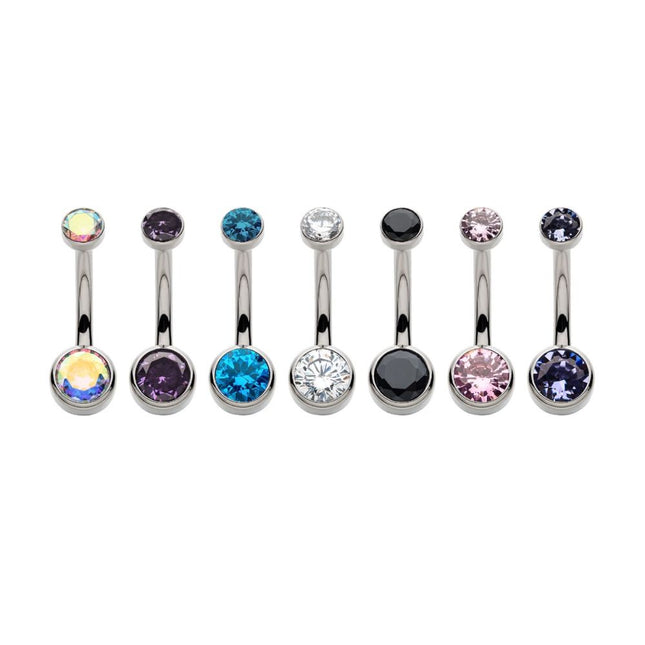 Invictus Titanium Internally Threaded Double Bezel Round with Smooth Rounded Back & Fixed Bottom Navel