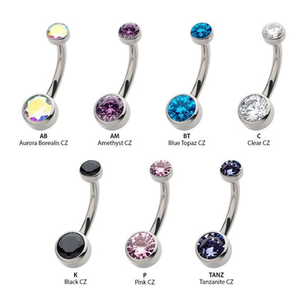Invictus Titanium Internally Threaded Double Bezel Round with Smooth Rounded Back & Fixed Bottom Navel