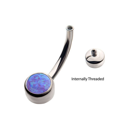 Invictus Titanium Internally Threaded with Bezel Set Double Opal Smooth Rounded Back Navel Curves