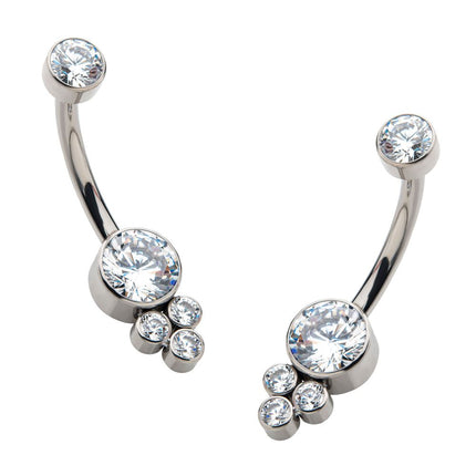 Invictus Titanium Internally Threaded with 3 Bezel Set Round Clear CZ Cluster Fixed Navel