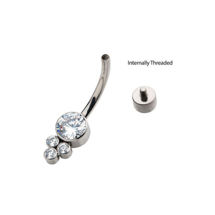 Invictus Titanium Internally Threaded with 3 Bezel Set Round Clear CZ Cluster Fixed Navel