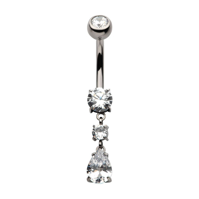 Invictus Titanium Internally Threaded Double Round Prong Set Gem with Teardrop Dangle Navel