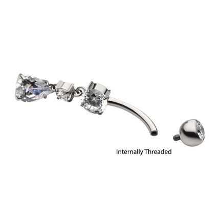 Invictus Titanium Internally Threaded Double Round Prong Set Gem with Teardrop Dangle Navel