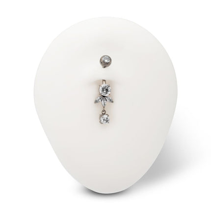 Invictus Titanium Internally Threaded Prong Set Round and Triple Marquise Gem Fan Navel with Round Gem Dangle