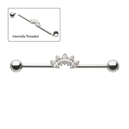 Invictus Titanium Internally Threaded 5 Marquise Gem Cluster with Ball End Industrial Barbell