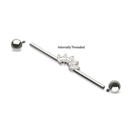 Invictus Titanium Internally Threaded 5 Marquise Gem Cluster with Ball End Industrial Barbell