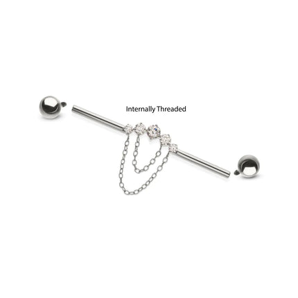 Invictus Titanium Internally Threaded 5 Round Prong Set Gem Cluster with 2-Tier Chain & Ball End Industrial Barbell