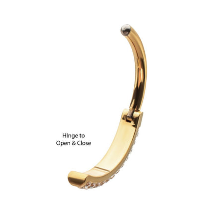 Invictus 24Kt Gold PVD Titanium Triple Row Pave Gem Navel Clicker
