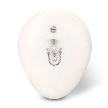 Invictus Titanium Internally Threaded Marquise Gem Fan Navel with Floating Gem and Chain Dangle