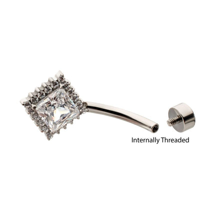 Invictus Titanium Internally Threaded Prism Halo with Clear Gem Edge Fixed Bottom Non-Dangle Navel