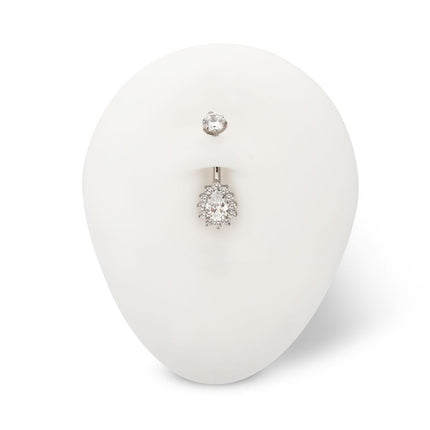 Invictus Titanium Internally Threaded Teardrop Halo with Clear Gem Edge Fixed Bottom Non-Dangle Navel