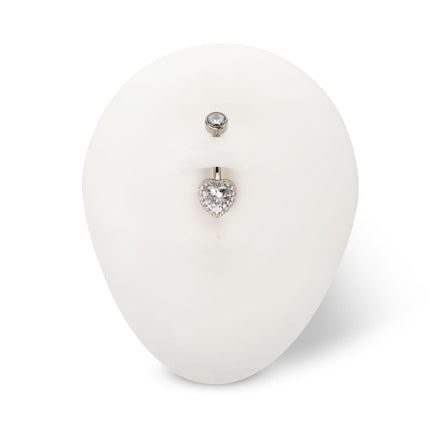 Invictus Titanium Internally Threaded Radiant Heart Halo with Clear Gem Edge Fixed Bottom Non-Dangle Navel